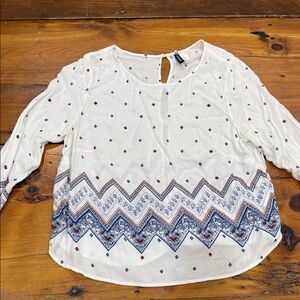 H&M White Blouse with Blue and Red Accents Size 14